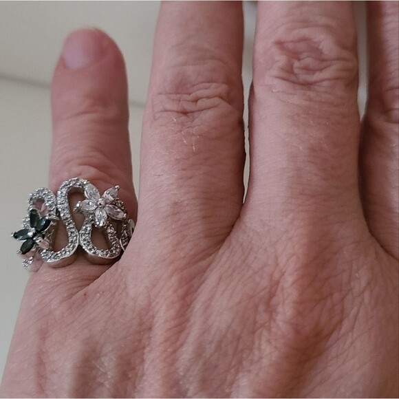 vintage 925 silver cubic zirconia & spinel floral wavy ring size 5.5 - Picture 1 of 4